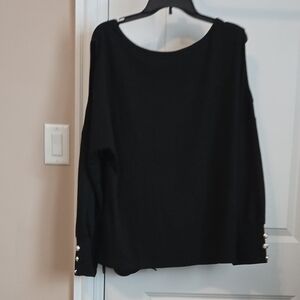 Black Long Sleeve Top with Button Accents - Cut Out Sleeved
